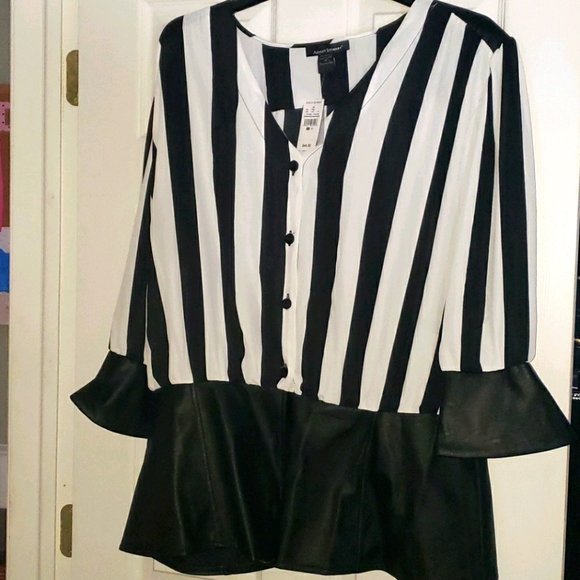Ashley Stewart Tops - NWT striped and faux leather Ashley Stewart top